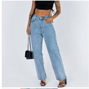Lioness Talk Is Cheap Pants XS‎ Blue Wide Leg Y2K 90s Inspired High Rise